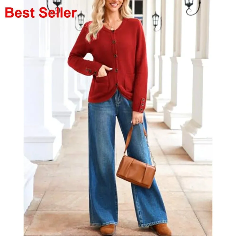 Chunky Knit Cardigan Sweater Button Down Lightweight Casual Coat Jacket